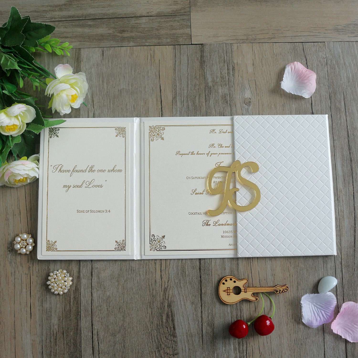 White Invitation Card With Hard Cover Elegant Invitation With Paper Pocket